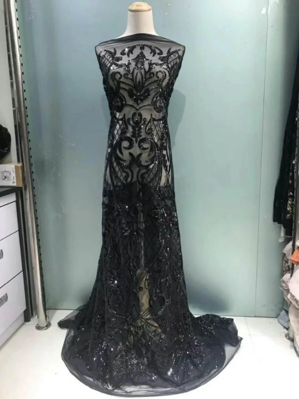 Розовая кружевная фатиновая ткань высокого качества из бисера красивая