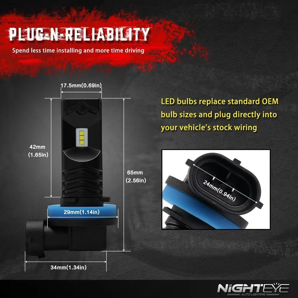 Фото NOVSIGHT H11 H7 автомобильная светодиодная противотуманная ЛАМПА H3 H1 9006 HB4 6500K 160 Вт лм противотуманная лампа для автомобиля светодиодная лампа для... №4