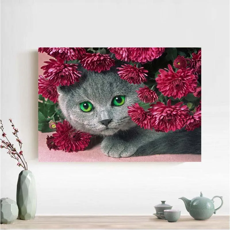 Алмазная картина животное 5d diy частичное сверло цветы и кошка мозаика вышивка