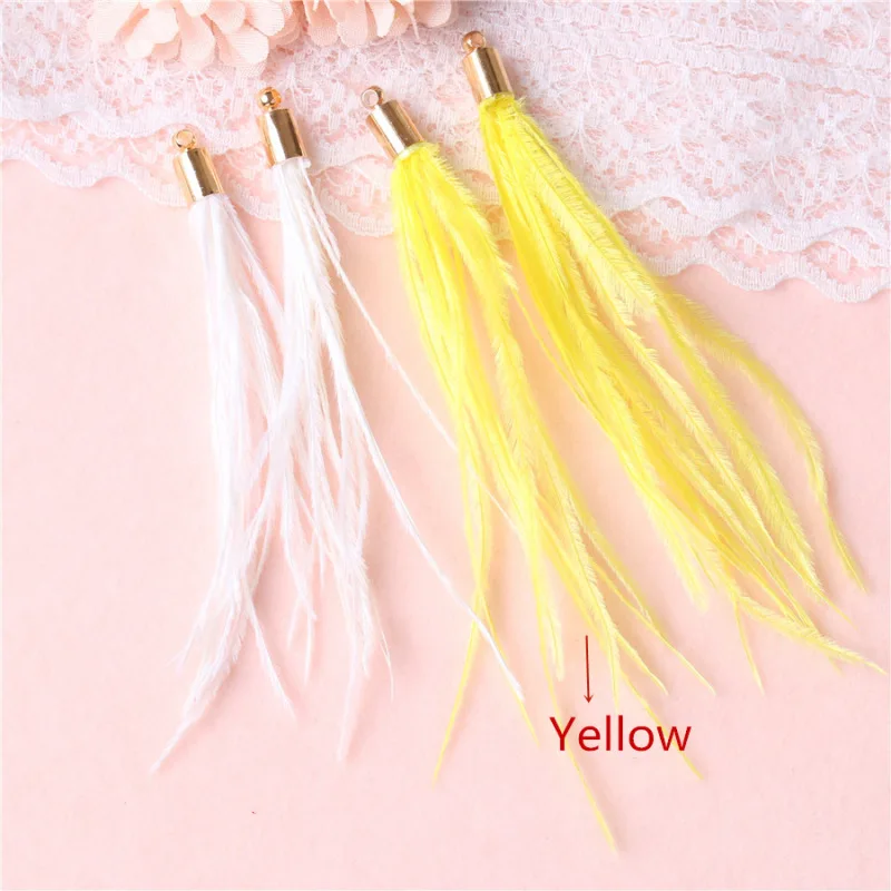 Yellow 2 шт красочные перо колпачок украшение с кисточкой DIY серьги ювелирные изделия Швейные декоративные подвески длинные кисточки ручной работы ремесла поставки - Цвет: Yellow