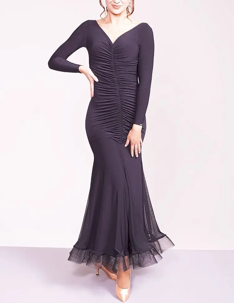 Новые Сексуальные Платья для бальных танцев с длинным рукавом и v-образным