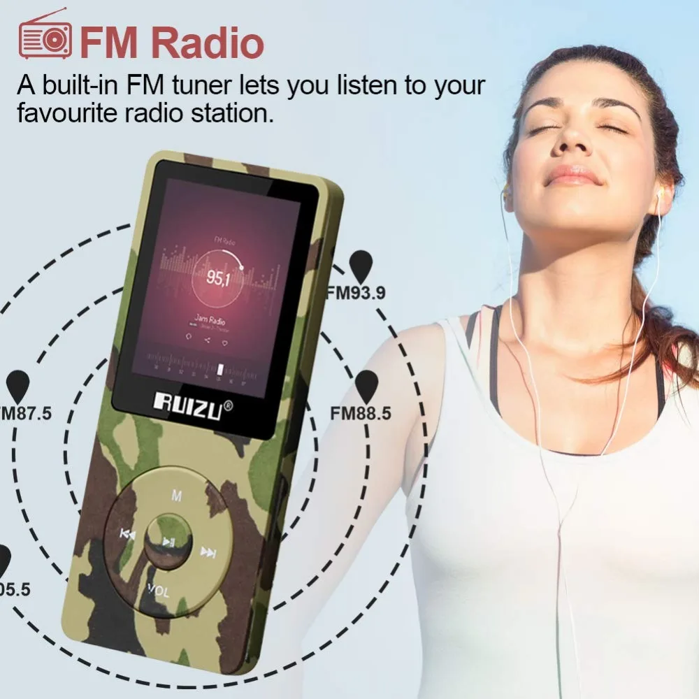 MP3 плеер RUIZU X02 ультра тонкий музыкальный плеер с fm-радио, диктофон, воспроизведение видео, чтение текста, 80 часов воспроизведения