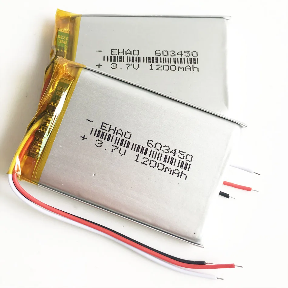 3,7 в 1200 мАч 603450 Литий-полимерная LiPo аккумуляторная батарея 3 провода для gps psp DVD мобильный Видео игровой коврик электронные книги планшетный ПК