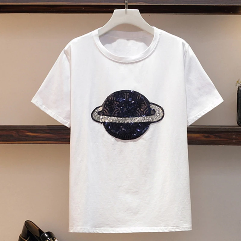 Комплект из 2 предметов женская летняя футболка 2019 года расшитая блестками белая