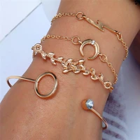 2019 trendy new season hot sale female nature charm bracelet set 4pcsset moon cystal gold open bangle for women jewerly gift