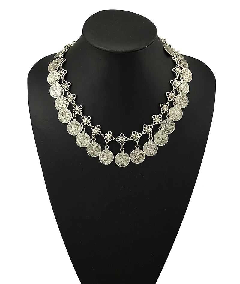 Bohemian Carved Flower Coin Necklace Adjustable Handmade Boho Gypsy Beachy Ethnic Tribal Festival Jewelry Turkish | Украшения и