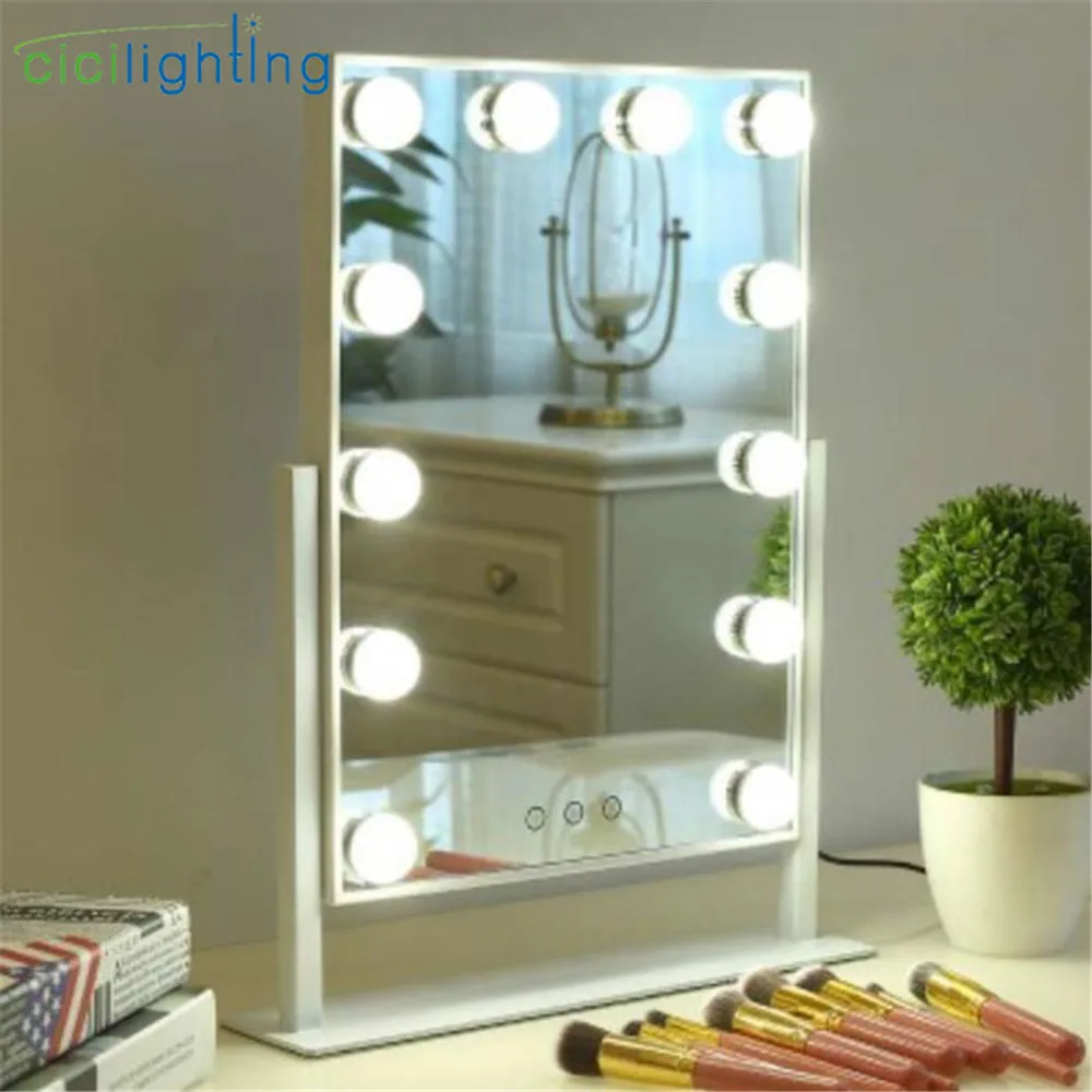 white 12-light Сменный цветной светодиодный светильник s, зеркало с сенсорным управлением+ светильник для макияжа, светильник ing для туалетного столика, черно-белая лампа с регулируемой яркостью - Испускаемый цвет: white 12-light