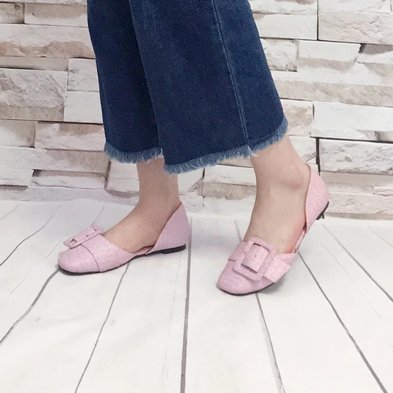 

JK New Summer Sandals Women Square Toe Flat Sole Slip On Buckle Plaid Footwear 2018 Fashion Casual Ladies Shoes Big Size 43