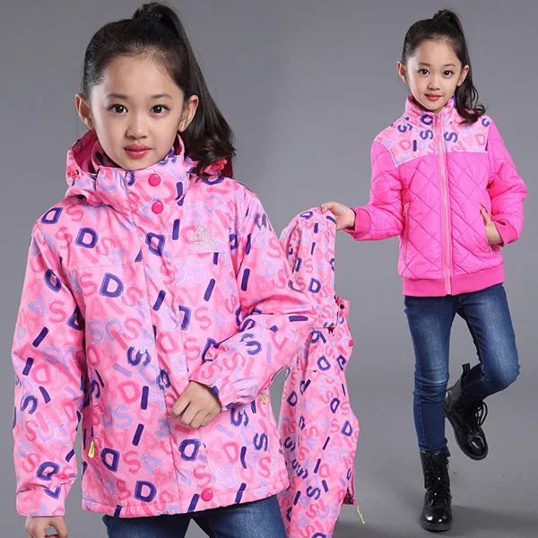 Куртка штормовка для девочек съемная хлопковая стеганая куртка Три в одном