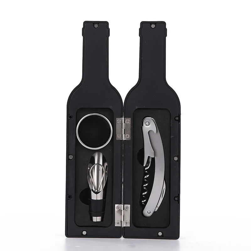 Black 3pcs 3 шт./5 шт., креативный Многофункциональный консервный нож из нержавеющей стали, штопор для винной бутылки, набор, держатель в форме бутылки, открывалка для бутылок - Цвет: Black 3pcs