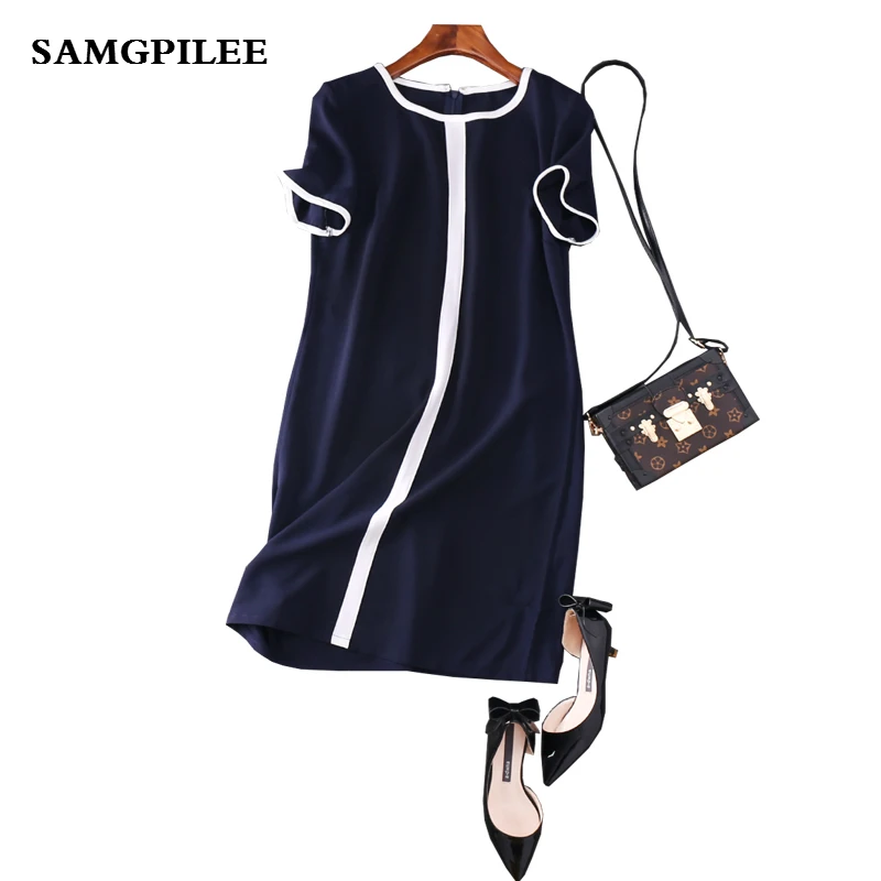 2019 Настоящее Новое ТРАПЕЦИЕВИДНОЕ однотонное платье с коротким рукавом и