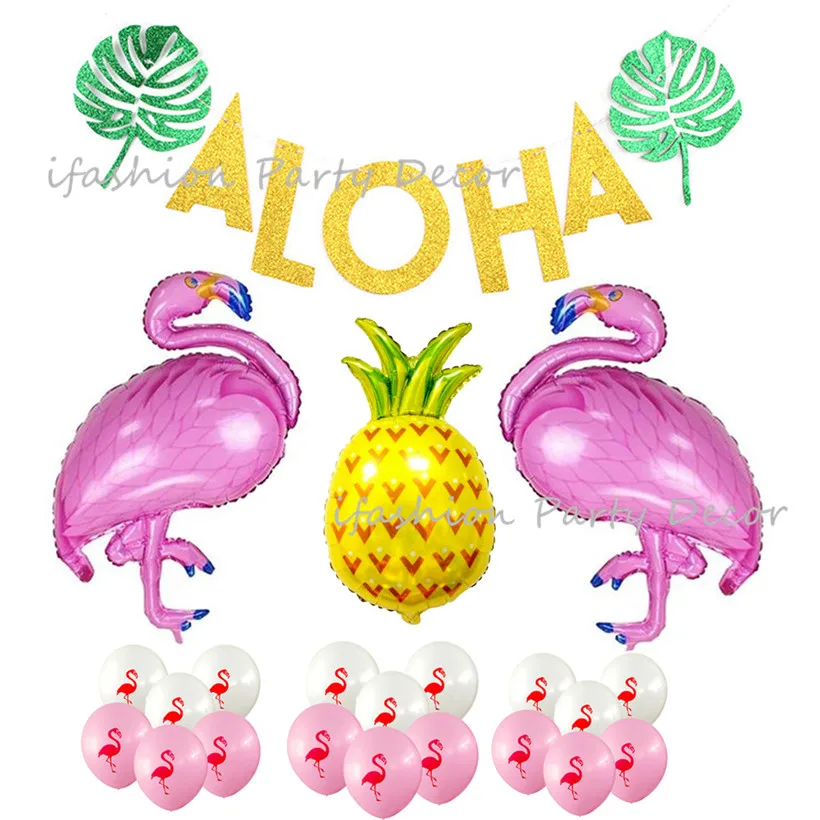 Розовые фламинго и ананас воздушные шары для вечеринки Aloha баннер тканевая
