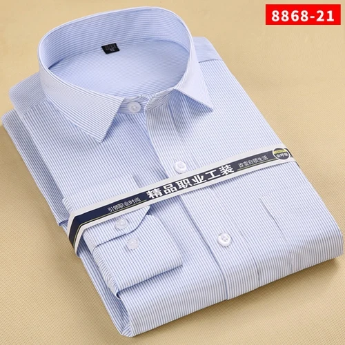8868-21 blue stripe Мужские рубашки размера плюс, 6XL, 5XL, 4XL, синие, фиолетовые, в полоску/в клетку, умные, повседневные, с длинным рукавом, элегантные, деловые, офисные, мужские рубашки - Цвет: 8868-21 blue stripe