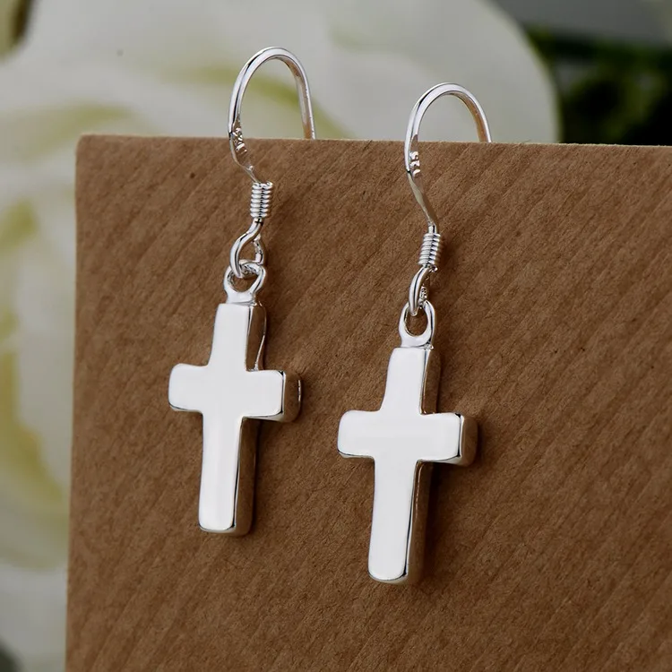 Блестящий крест с камнем высокое качество серебряные серьги для женщин оптовая