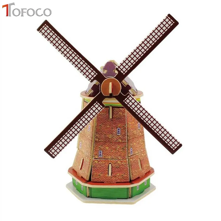TOFOCO 3D деревянные пазлы знаменитые Пазлы здания Эйфелева башня Burj Al Arab Windmill Arc de