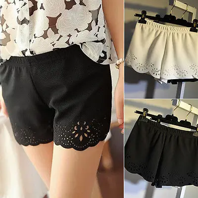 

2016 New Fashion Short Floral High Waisted Elastic Solid Summer Beach Casual Hot White Formal Shorts