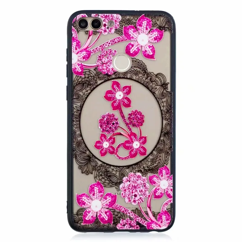 PDGB Rugged TPU Case For Huawei P20 Lite Nova 3e 3i 3 Honor 8X 7X 9 10 Y6 Pro 2017 Y7 Prime Y5 Y9 2018 3D Flowers Lace Cover |