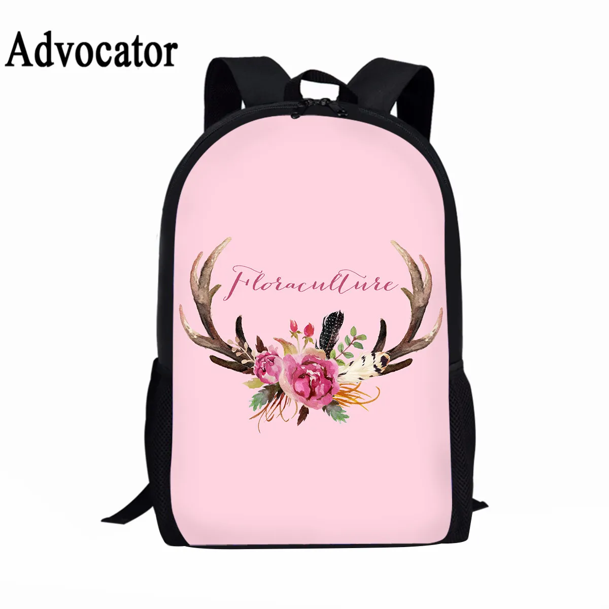Advocator 3D Antler Flower Print Kids School Bags for Girls Teenage Floral Student Schoolbag Casual Children Book Bag Mochila
