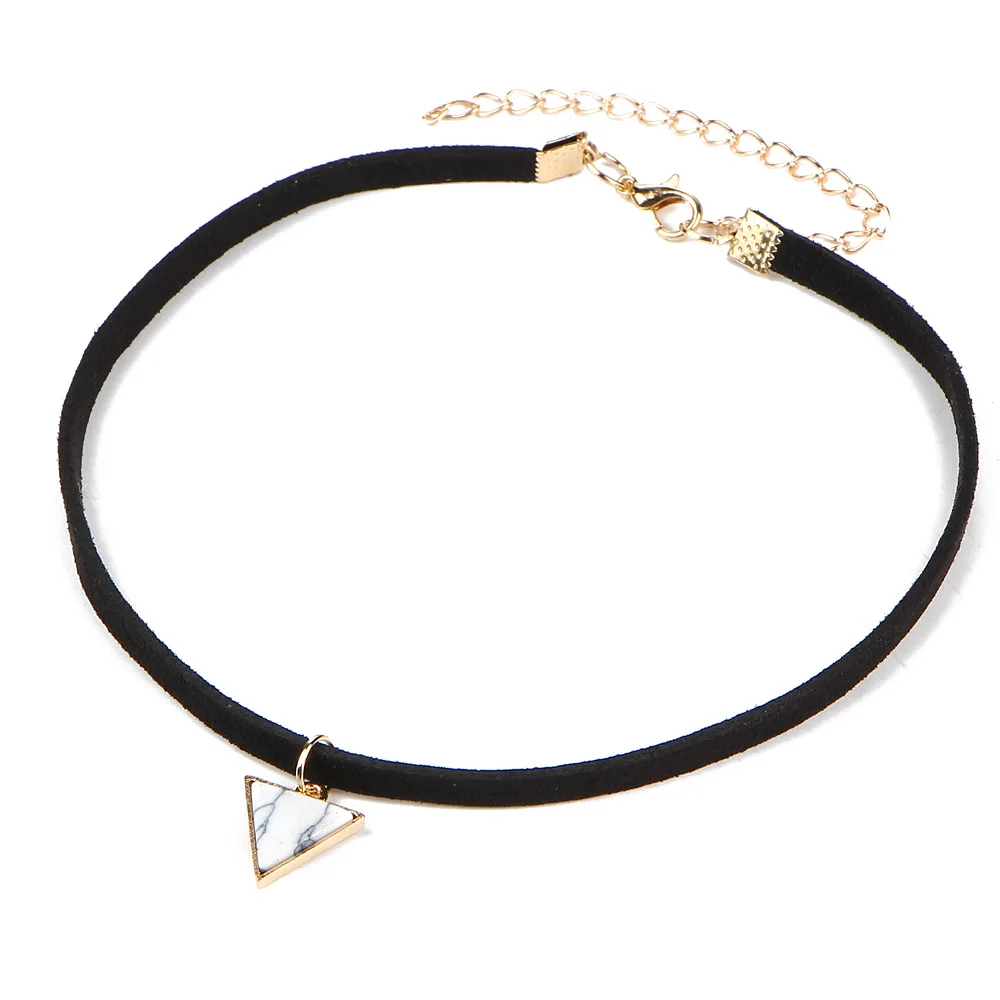 Женские короткие черные бархатные колье треугольный каменный синий Подвески