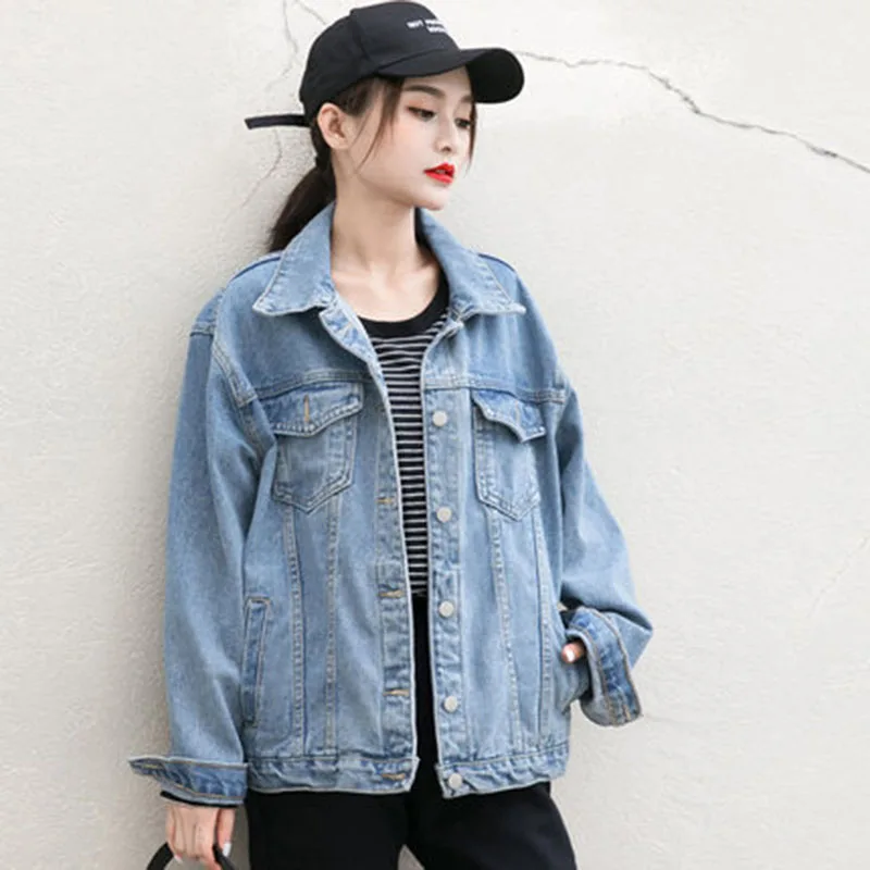

2019 Women Plus Size Denim Jacket Spring Streetwear Harajuku Vintage Loose Jean Jacket Autumn Long Sleeve Basic Outerwear
