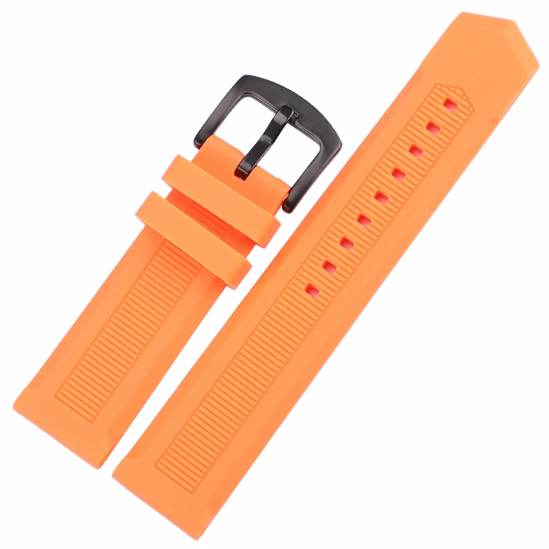 Orange Black Buckle Резиновый силиконовый ремешок для часов 22 мм для женщин мужчин Дайвинг черный оранжевый спортивные часы браслет нержавеющая сталь металлическая застежка - Цвет ремешка: Orange Black Buckle