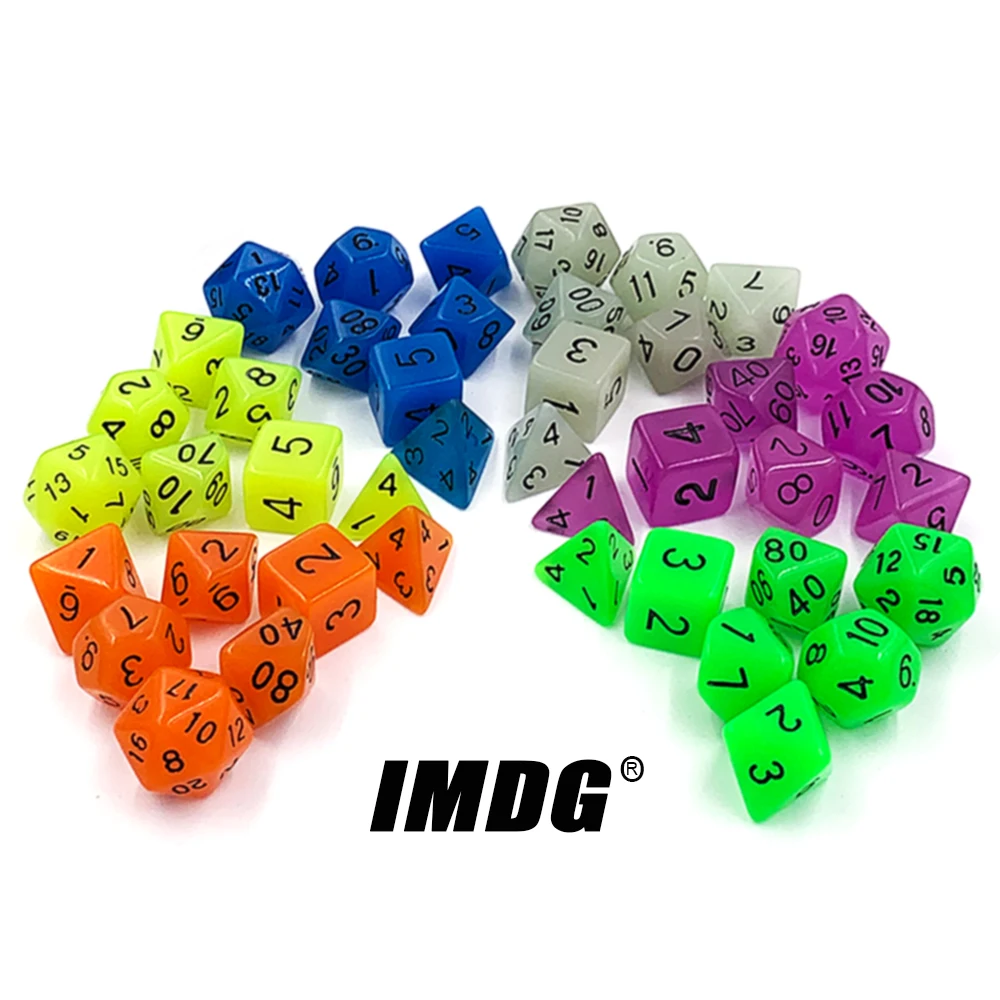 IMDG 7 шт./компл. многогранник ролевая игра в кости акриловые кости DND светящийся цифровые игра в кости с сумкой в комплекте