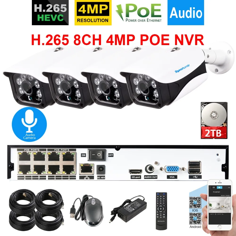 48 V H.265 8CH 4MP POE NVR CCTV Системы 4 шт. в партии 6 * массив безопасности наружного аудио
