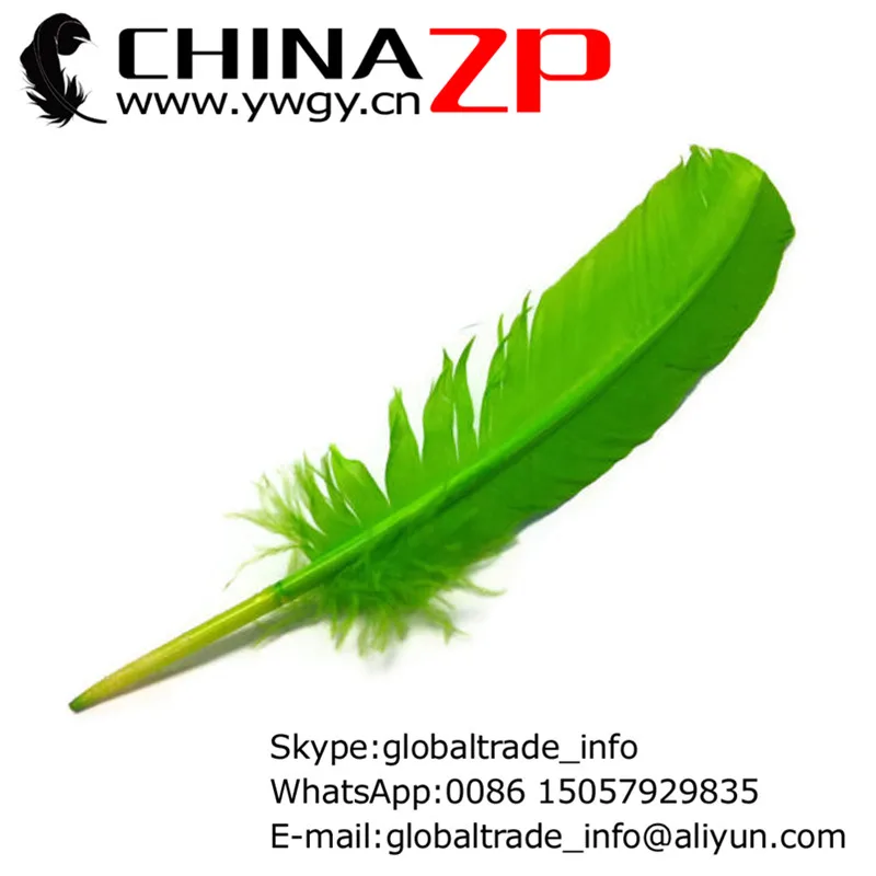 

CHINAZP Factory www.ywgy.cn 500pcs/lot 30~35cm(12~14inch) Length Hot Sale Beautiful Dyed Lime Green Rounds Quill Turkey Feathers