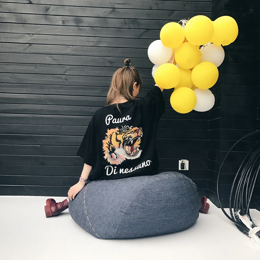 Летняя футболка женская хлопковая Футболка Harajuku с принтом в Корейском стиле Ulzzang