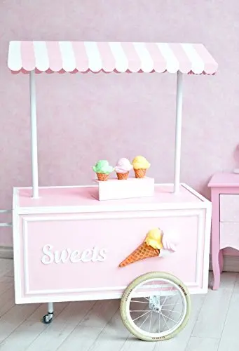 Розовый фон для фотосъемки с изображением мороженого и тележки конфет-бара |