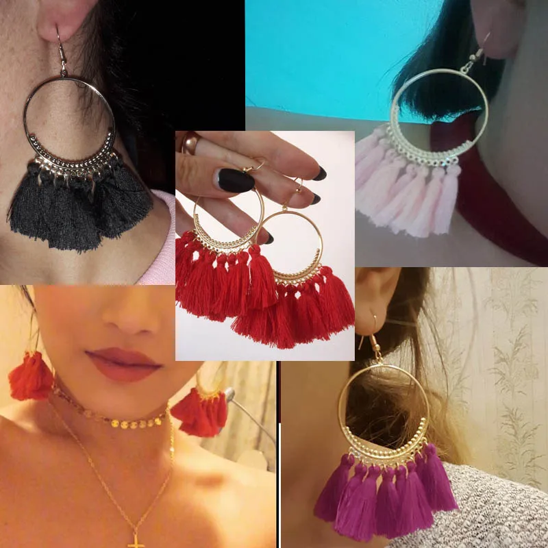 

Crazy Feng T Show European Style Tassel Earrings Women Red Blue Yellow Bohemian Fringed Dangle Earrings Statement Jewelry Gift