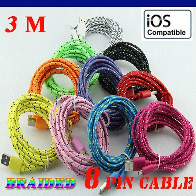 300pcs/lot 1M 2M 3M long Round Fabric Braided Rope 8pin Usb Charger Sync Data Phone Cable for iPhone XS Max XR X 8 7 6 Ipad | Электроника