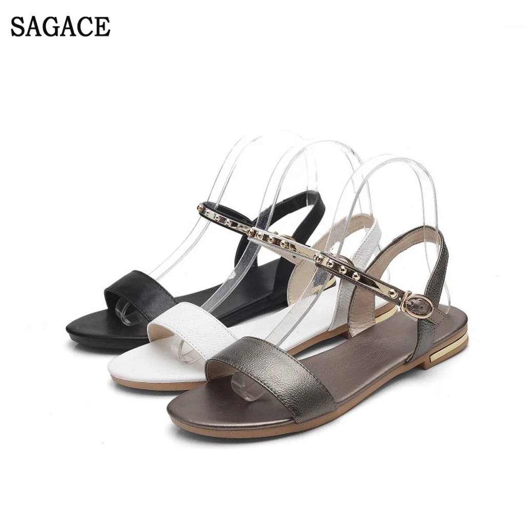 SAGACE Ladies Big Size Roman Crystal Sandals Shoes Rhinestones Beach Flat Bottom Summer Ankle Strap Buckle | Обувь