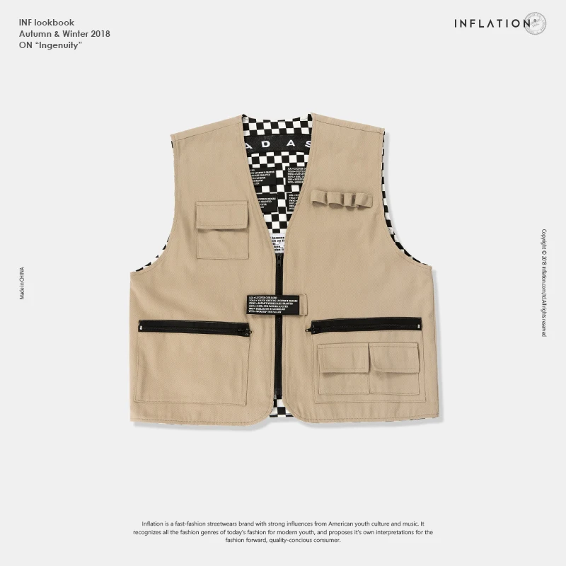 Инфляция 2018 новый хип-хоп Уличная жилетка пальто Мужская Высокая уличная карманы