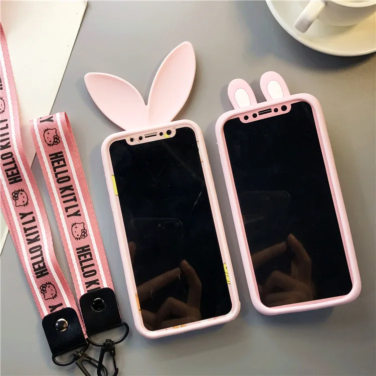 3 шт. для iphone 8 plus 3D чехлы телефонов с заячьими ушками + розовый экран из