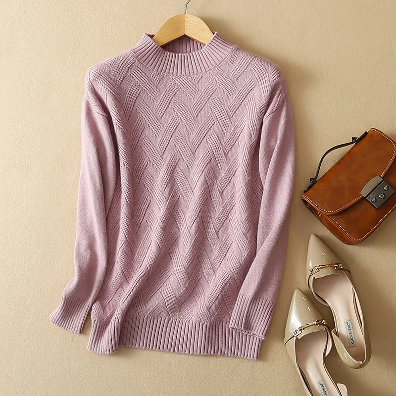 2018 autumn and winter new knit bottoming shirt cashmere sweater women's half-high collar thick | Женская одежда