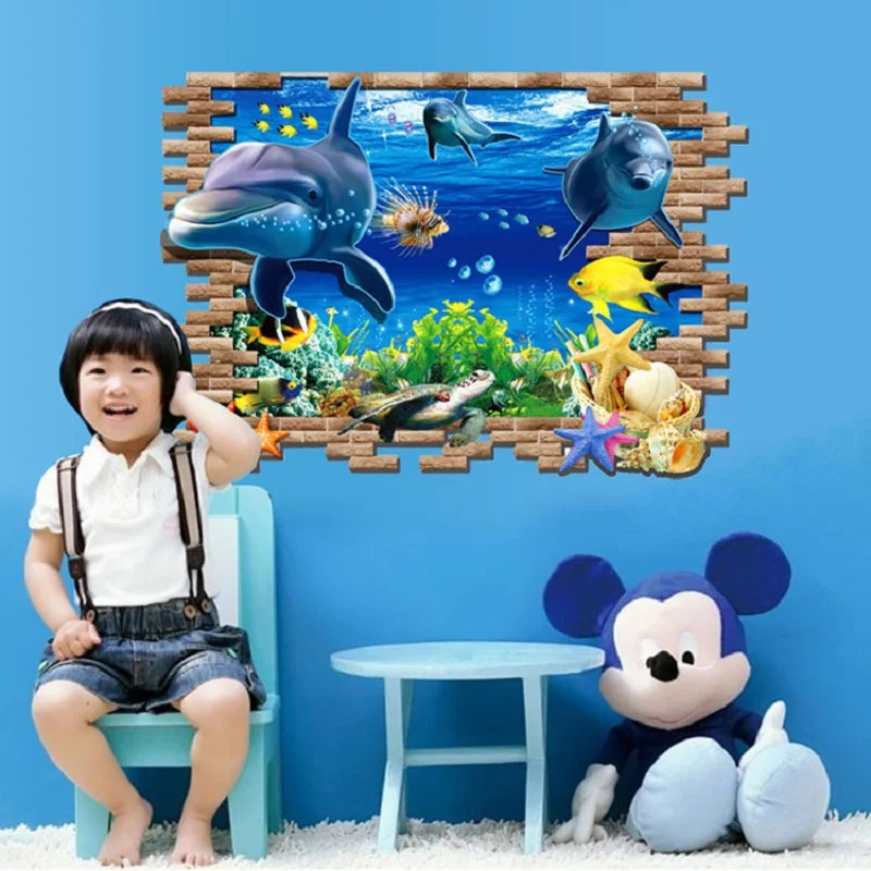 Подводная 3d картинка для детской комнаты детская комната Акула Кит дельфин