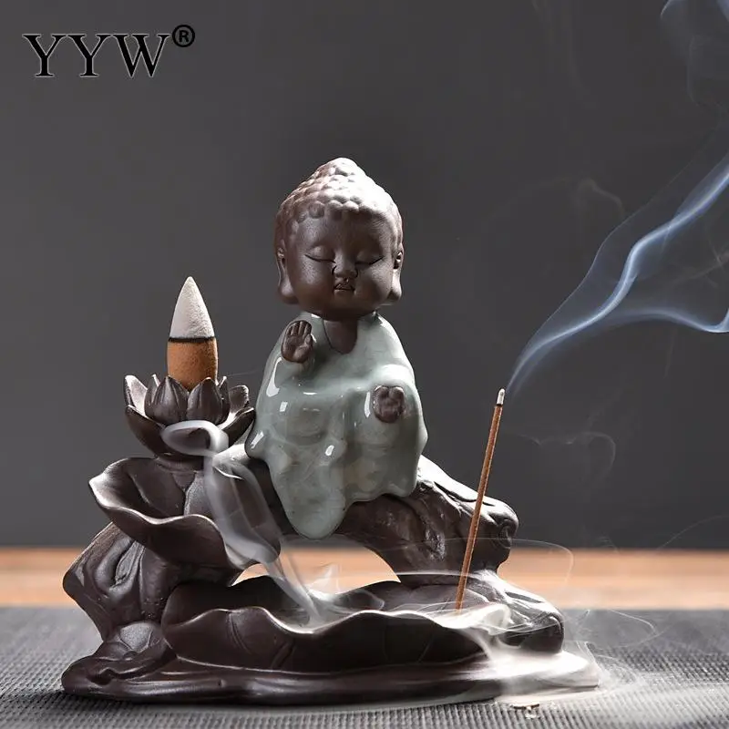 

A Little Monk Buddha Backflow Incense Stick Cones Holder Censer Incenso Burner Home Fragrance Stand Ceramic Incense Burner