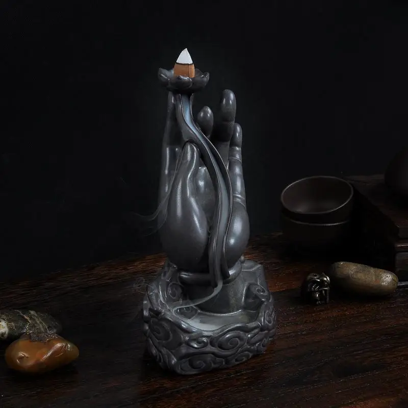 

Lotus Buddha incense burner back ceramic creative gift-giving sandalwood incense at home sank furnace