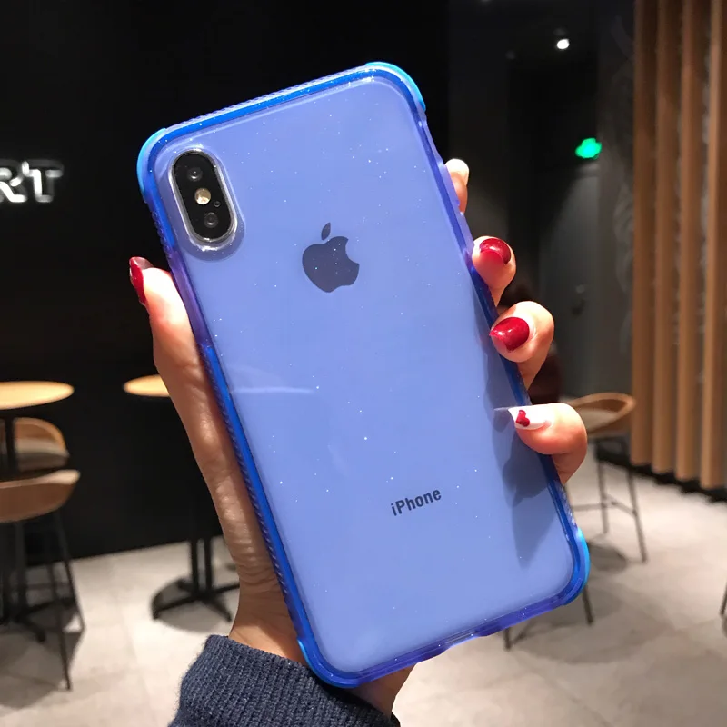 Wansdoms Shockproof Transparent Soft TPU Bling Cover= Plus Case Glitter Powder Phone For iPhone XS Max X |