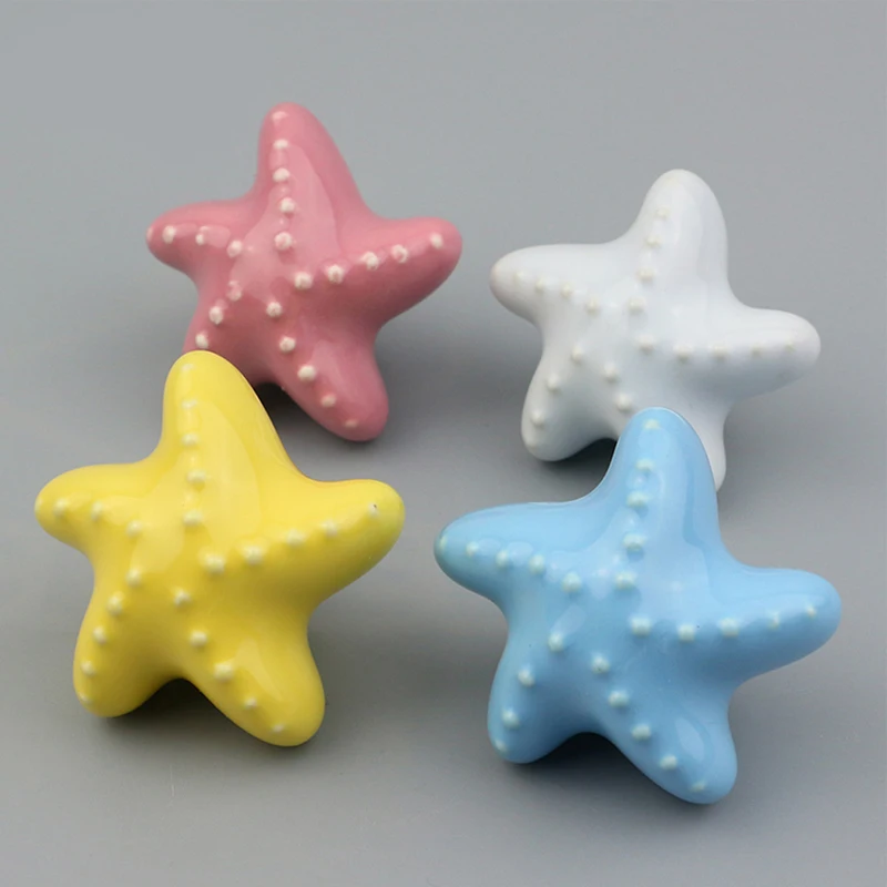 4 шт Керамические ручки для ящиков Starfish ручки шкафа и дверные ручки для шкафа комода детской комнаты(с винтами и шипами