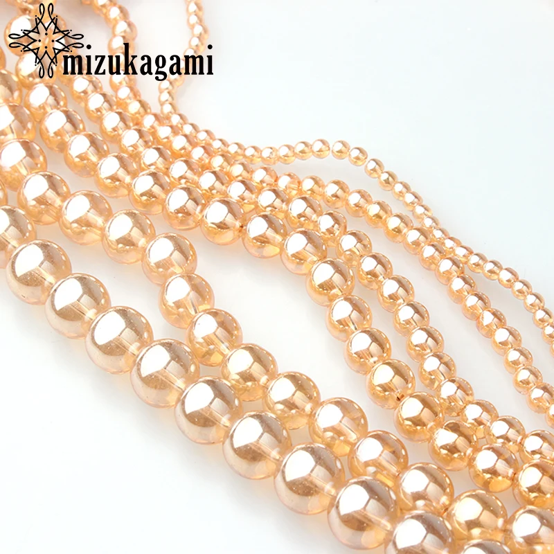 

Gold Champagne Transparent Metallic Titanium Coated Crystal Glass Smooth Round Beads 4mm 6mm 8mm 10mm 12mm 14mm Free Shipping