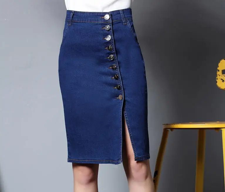 Женская джинсовая юбка Стеганая до середины икры большого размера 2018|denim skirt|hip