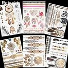 Ловец снов, временные золотые металлические татуировки, наклейки, Ганеша, девушка, серьги, хна, мандала, цветок, флэш-тату, женские татуировки для ног