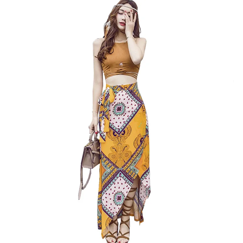 Летняя пляжная одежда для Женский комплект 2 шт. укороченный замшевый топ на