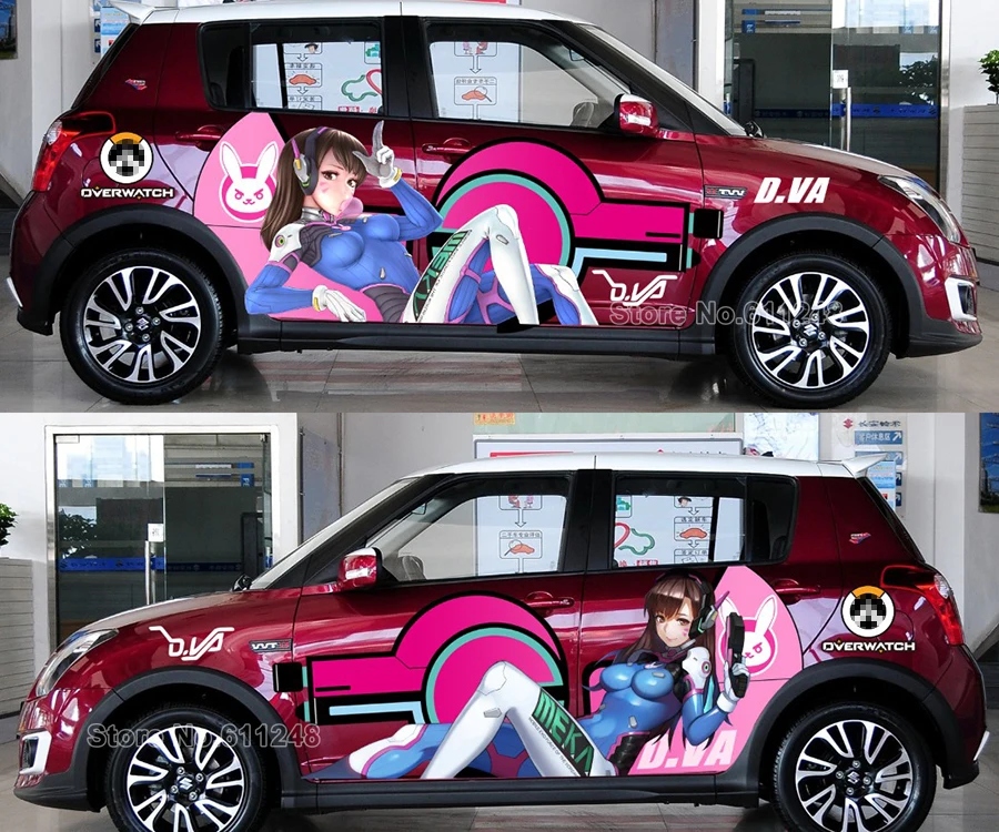 Сделанные на заказ Японские Аниме DVA двери автомобиля наклейки Overwatch забавные гоночный автомобиль наклейка камуфляж виниловая пленка для VW Toyota Fiat Kia
