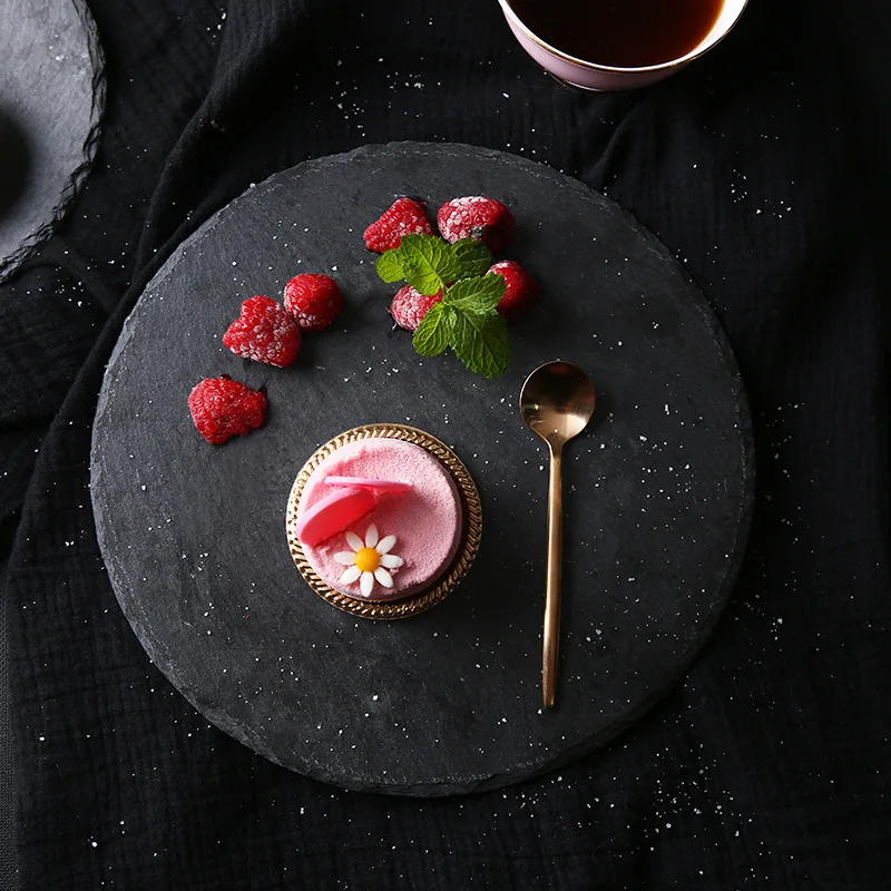 Круглая тарелка черная каменная креативная Западная Посуда неправильное блюдо