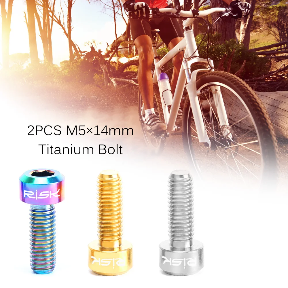 

RISK 2PCS M5 14mm Titanium Bolts for Bike Thumb Shifter Fixed Screws Ti Conjoined Hexagon Ti Fastener MTB Bicycle Parts