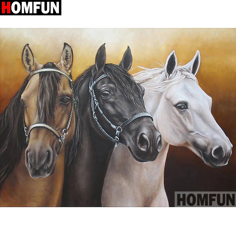 HOMFUN Full Square/Round Drill 5D DIY Diamond Painting "Animal horse" 3D Embroidery Cross Stitch 5D Home Decor A13496