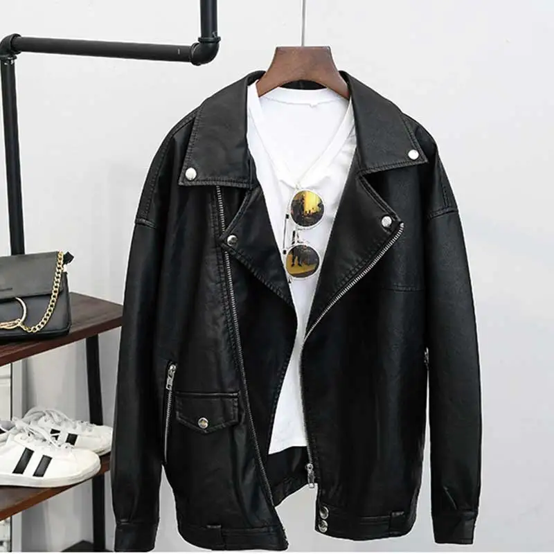 Женская куртка из ПУ кожи Veste femme модная Осенняя свободная приталенная